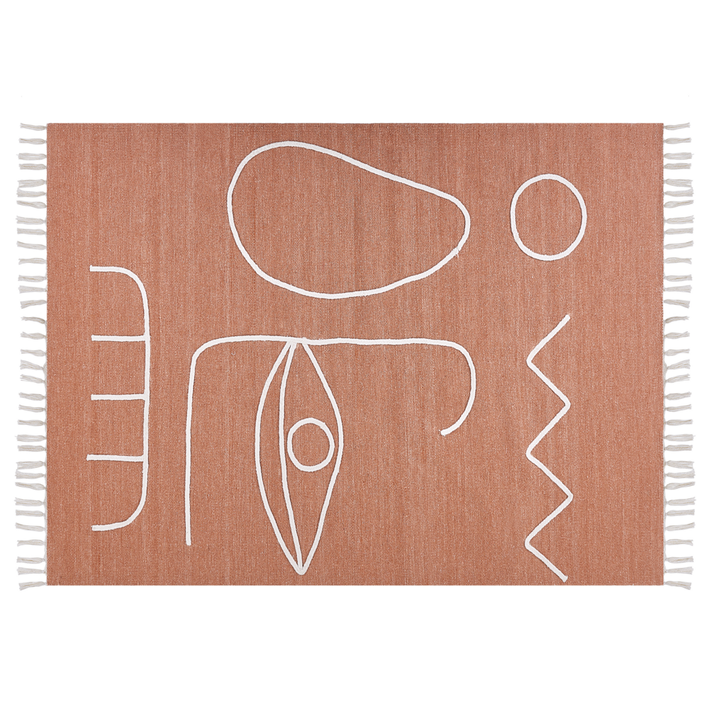 Tappeto rettangolare per interni e per esterni in poliestere con motivo a nappe rosso chiaro 140 x 200 cm stile boho