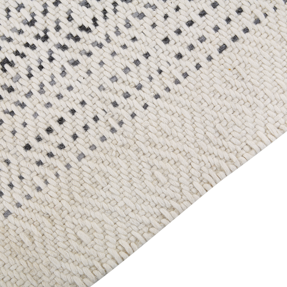 Tappeto Bianco e Grigio Lana Cotone 80 x 150 cm Tessuto a mano a trama piatta con nappe