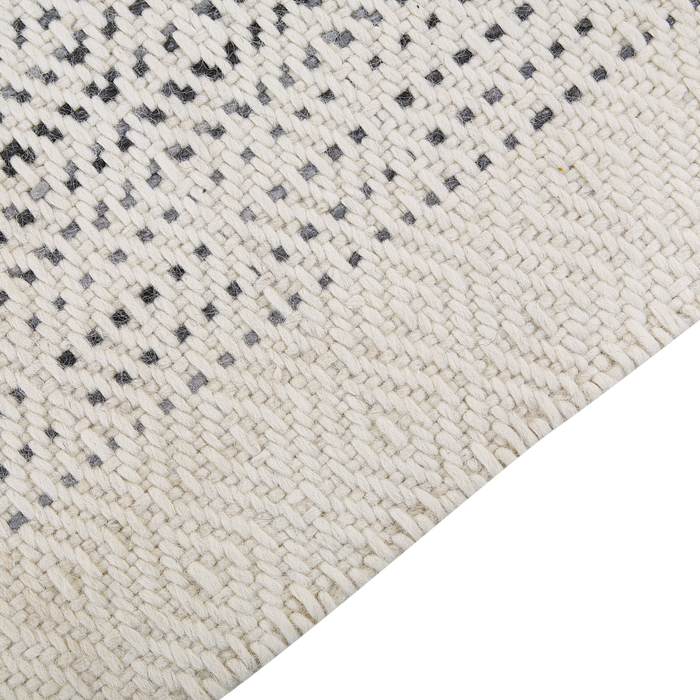 Tappeto Bianco e Grigio Lana Cotone 80 x 150 cm Tessuto a mano a trama piatta con nappe