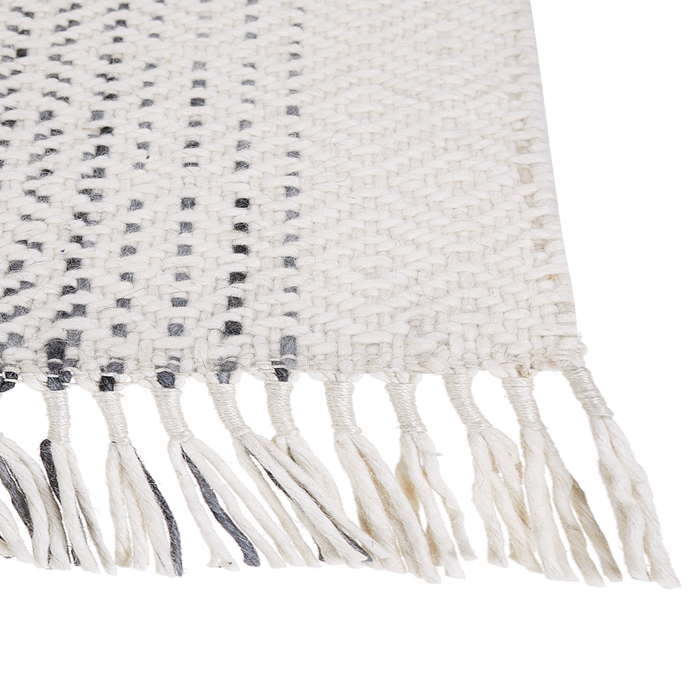 Tappeto Bianco e Grigio Lana Cotone 80 x 150 cm Tessuto a mano a trama piatta con nappe