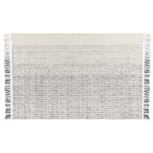 Tappeto Bianco e Grigio Lana Cotone 140x200 cm Tessuto a mano a trama piatta con nappe