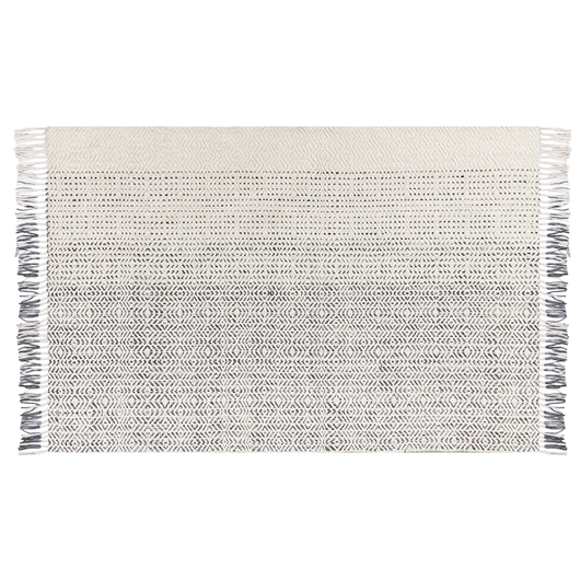 Tappeto Bianco e Grigio Lana Cotone 140x200 cm Tessuto a mano a trama piatta con nappe