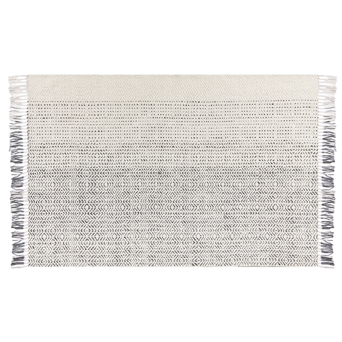 Tappeto Bianco e Grigio Lana Cotone 140x200 cm Tessuto a mano a trama piatta con nappe