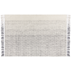 Tappeto Bianco e Grigio Lana Cotone Tappeto Bianco e Grigio Lana Cotone 160 x 230 cm  Tessuto a mano a trama piatta con nappe Tessuto a mano a trama piatta con nappe