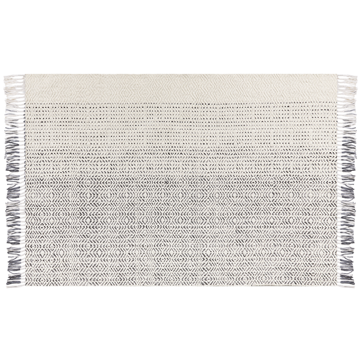 Tappeto Bianco e Grigio Lana Cotone Tappeto Bianco e Grigio Lana Cotone 160 x 230 cm  Tessuto a mano a trama piatta con nappe Tessuto a mano a trama piatta con nappe