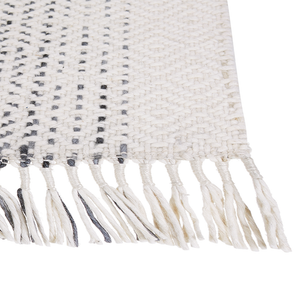 Tappeto Bianco e Grigio Lana Cotone 140x200 cm Tessuto a mano a trama piatta con nappe
