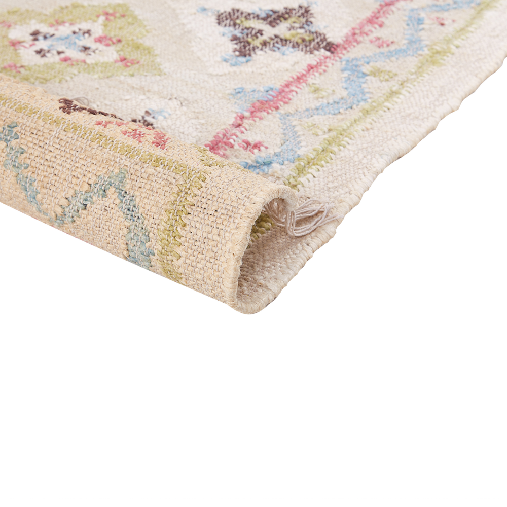 Tappeto in iuta beige multicolore 80 x 150 cm fatto a mano con nappe soggiorno camera da letto