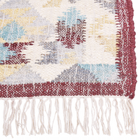 Tappeto in iuta rosso blu 160 x 230 cm realizzato a mano con nappe soggiorno camera da letto