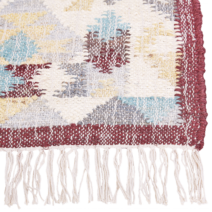 Tappeto in iuta rosso blu 160 x 230 cm realizzato a mano con nappe soggiorno camera da letto