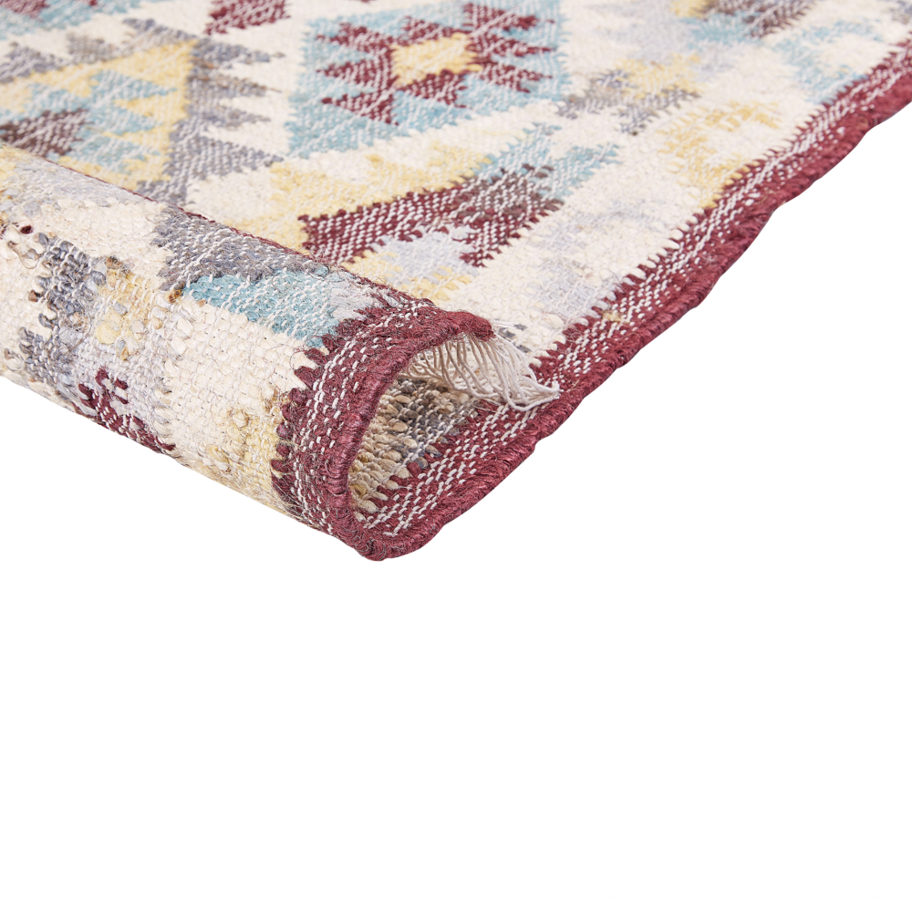 Tappeto in iuta rosso blu 160 x 230 cm realizzato a mano con nappe soggiorno camera da letto