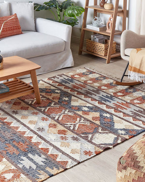 Tappeto in iuta multicolore 160 x 230 cm fatto a mano con motivo geometrico e nappe stile boho soggiorno camera da letto