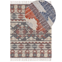 Tappeto in iuta multicolore 160 x 230 cm fatto a mano con motivo geometrico e nappe stile boho soggiorno camera da letto
