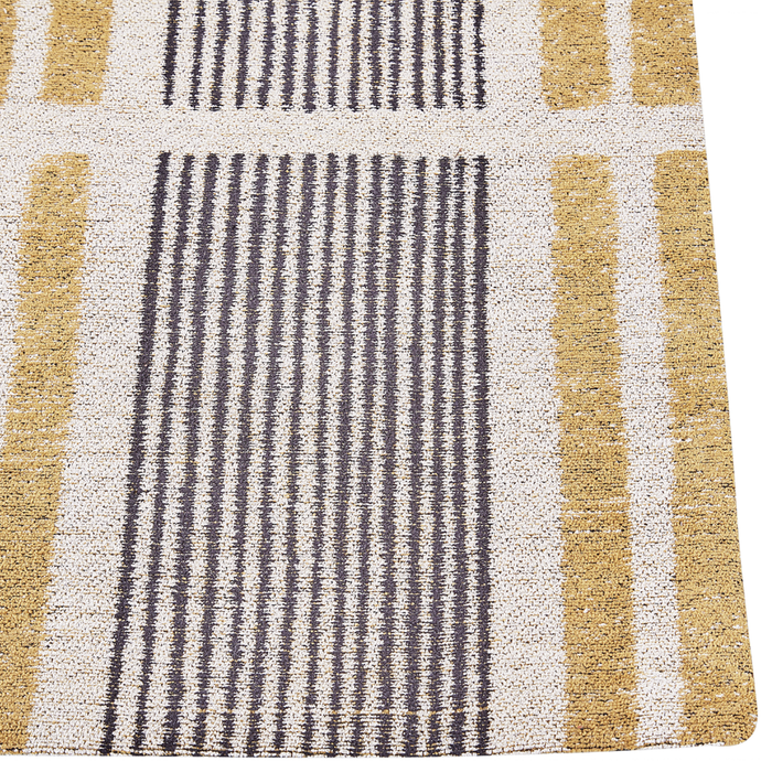 Tappeto giallo e nero in cotone 80 x 150 cm a trama piatta Jacquard con motivo a righe Boho Soggiorno Camera da letto