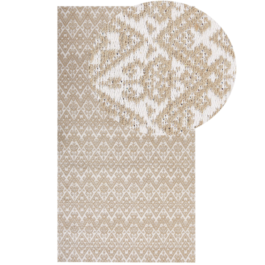 Tappeto Beige Juta 80 x 150 cm Rettangolare con motivo geometrico a trama piatta Stile Boho Camera da letto Soggiorno