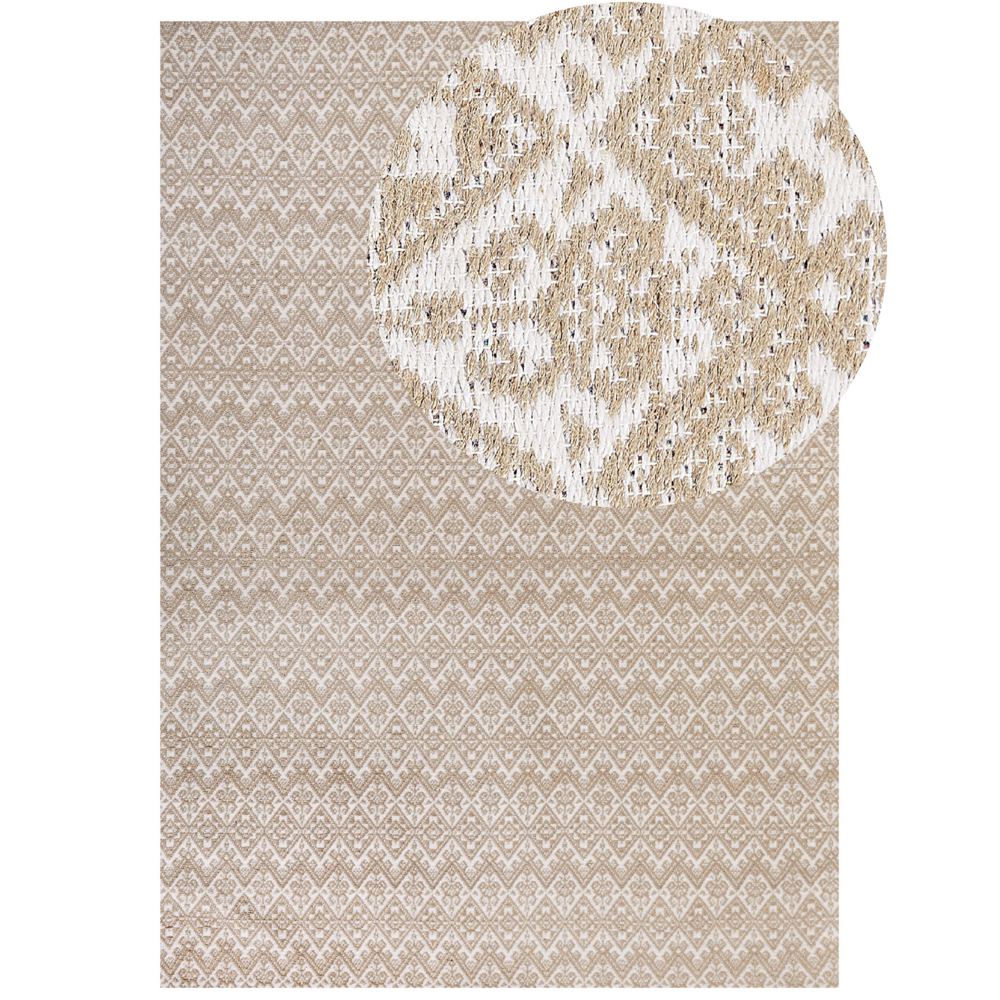 Tappeto area Beige Juta 160 x 230 cm Rettangolare con motivo geometrico a trama piatta Stile Boho Camera da letto Soggiorno