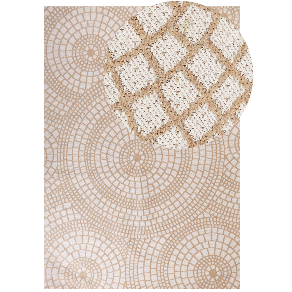 Tappeto da giardino beige e bianco in iuta 160 x 230 cm Rettangolare con motivo geometrico a trama piatta stile boho Camera da letto Soggiorno
