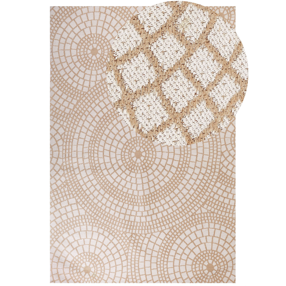 Tappeto da giardino beige e bianco in iuta 200 x 300 cm Rettangolare con motivo geometrico a trama piatta stile boho Camera da letto Soggiorno
