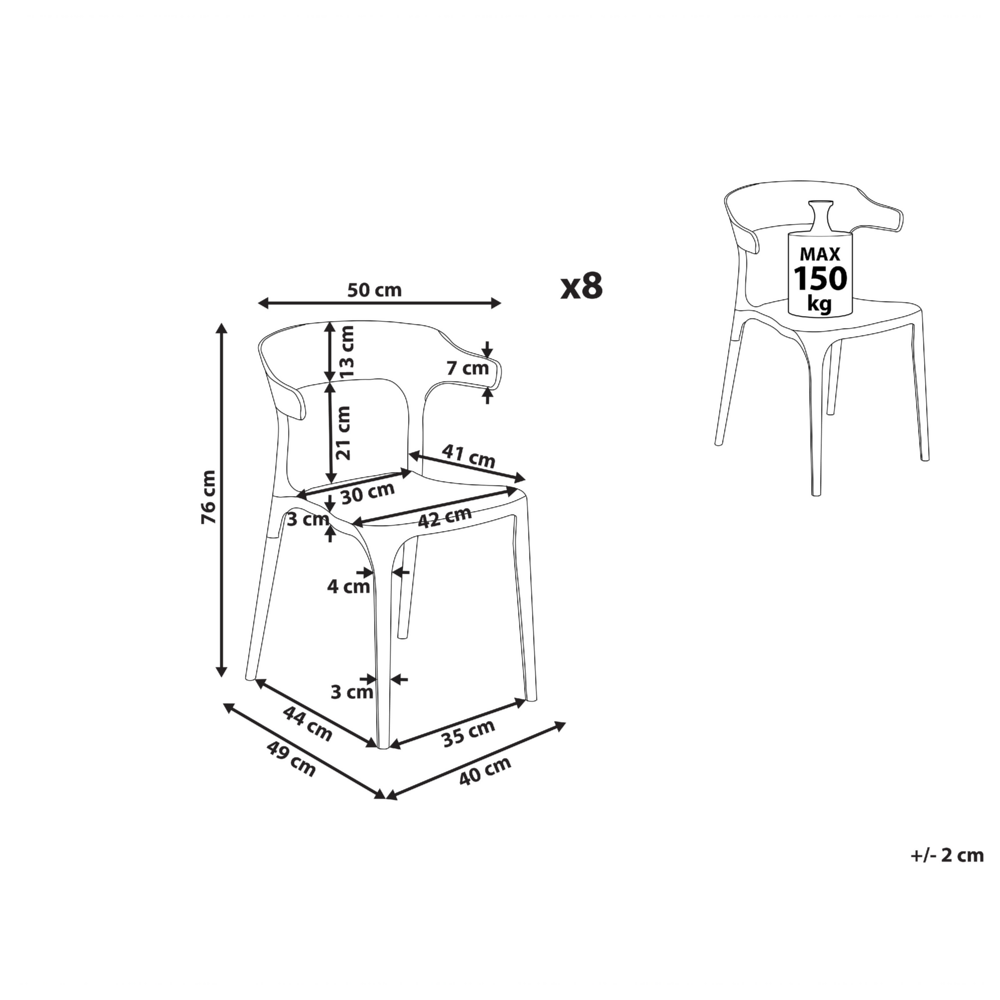 Set di 8 sedie in plastica nera resistente moderne per interno ed esterno stile moderno contemporaneo