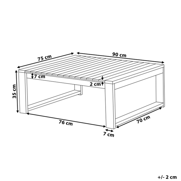 Tavolino da caffè da giardino in legno di acacia scuro 90 x 75 cm da esterno moderno elegante
