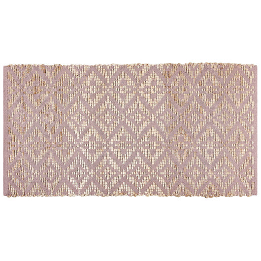 Tappeto rettangolare in cotone e iuta beige e rosa 80 x 150 cm soggiorno camera da letto