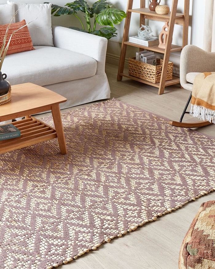 Tappeto rettangolare in cotone e iuta beige e rosa 140 x 200 cm soggiorno camera da letto