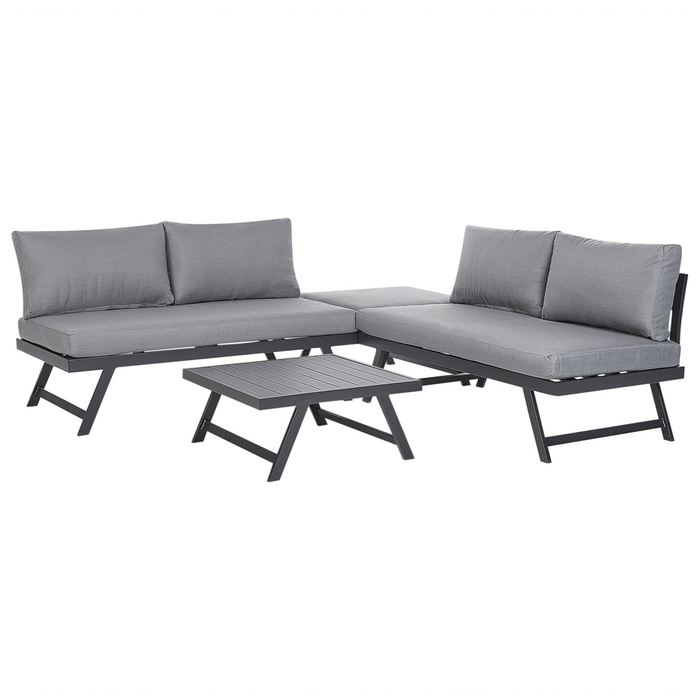 Set Divani Da Giardino 5 Posti grigio e nero Struttura Bianca Sedili Regolabili Tavolino Design Moderno