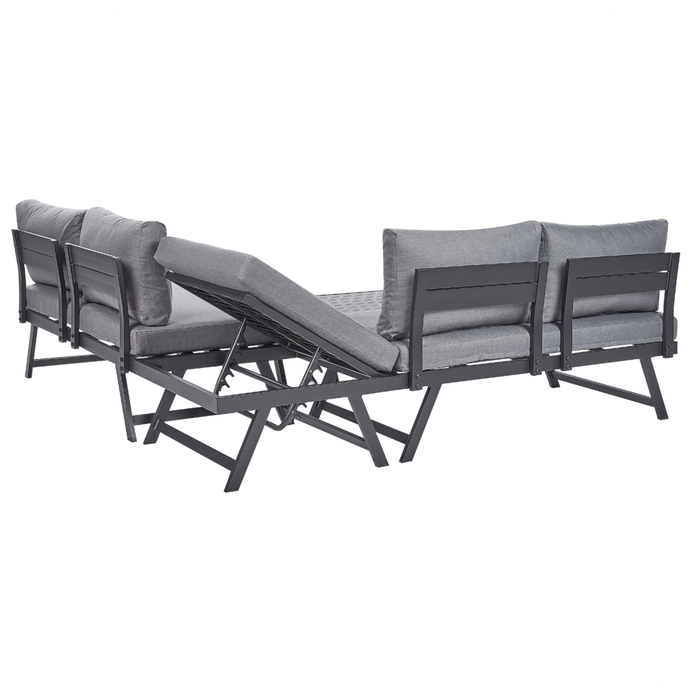 Set Divani Da Giardino 5 Posti grigio e nero Struttura Bianca Sedili Regolabili Tavolino Design Moderno