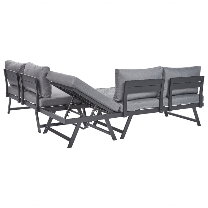 Set Divani Da Giardino 5 Posti grigio e nero Struttura Bianca Sedili Regolabili Tavolino Design Moderno