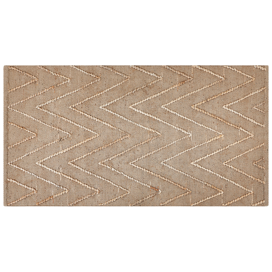 Tappeto in iuta beige con motivo a zigzag beige 80 x 150 cm fatto a mano soggiorno camera da letto stile boho