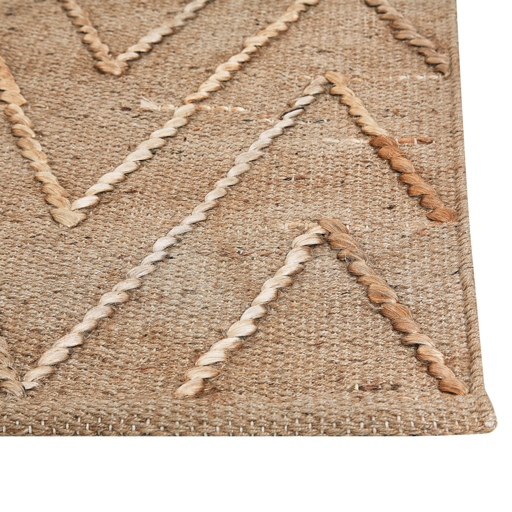 Tappeto in iuta beige con motivo a zigzag beige 80 x 150 cm fatto a mano soggiorno camera da letto stile boho