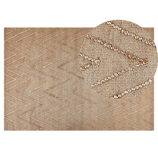 Tappeto in iuta beige con motivo a zigzag beige 140 x 200 cm fatto a mano soggiorno camera da letto stile boho