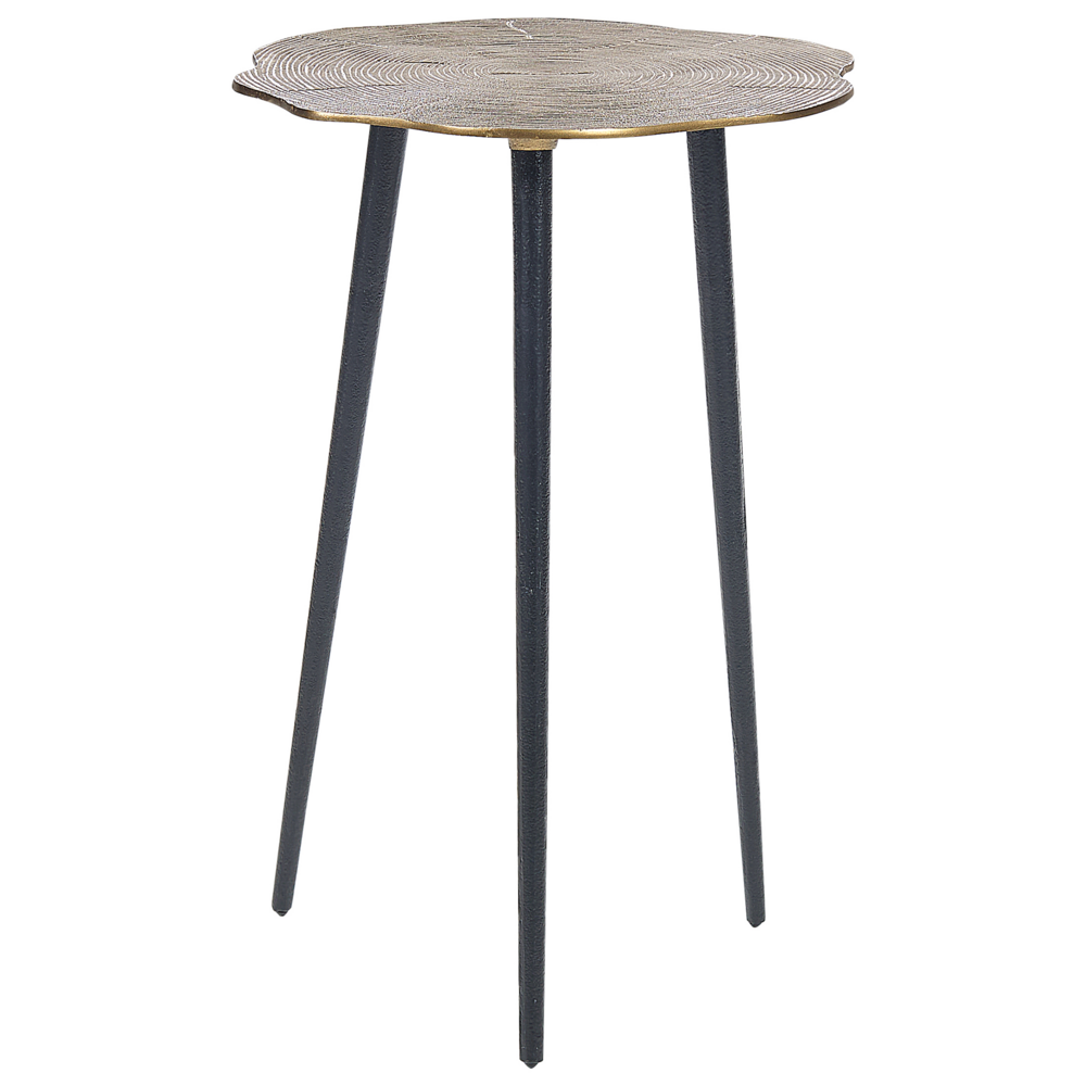 Tavolino in metallo oro e nero con piano in alluminio rotondo irregolare 33 x 48 cm Retro Home Decor