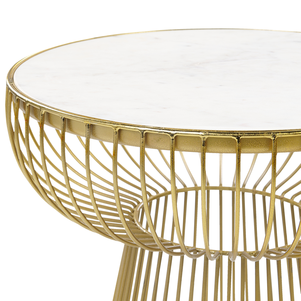 Tavolino con piano in marmo bianco e struttura in metallo dorato 41 x 41 cm Rotondo Soggiorno moderno Glam Camera da letto