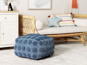 Pouf blu in cotone EPS riempito di perline 50 x 50 x 35 cm Ottomana quadrata con motivo geometrico a pois Stile Boho Soggiorno Camera dei bambini Accessorio per la casa