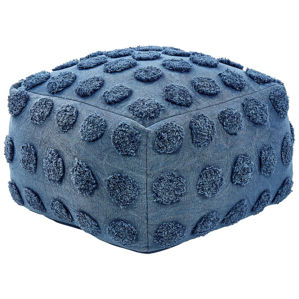 Pouf blu in cotone EPS riempito di perline 50 x 50 x 35 cm Ottomana quadrata con motivo geometrico a pois Stile Boho Soggiorno Camera dei bambini Accessorio per la casa