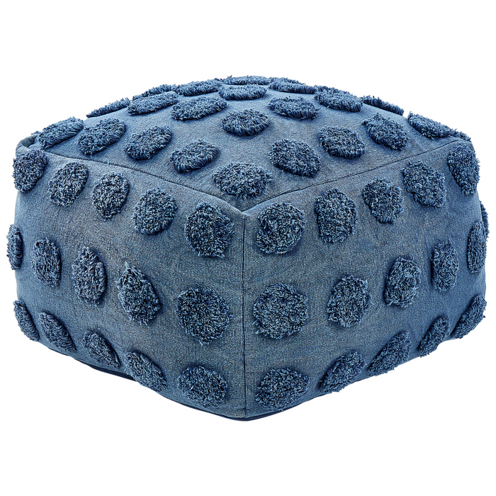 Pouf blu in cotone EPS riempito di perline 50 x 50 x 35 cm Ottomana quadrata con motivo geometrico a pois Stile Boho Soggiorno Camera dei bambini Accessorio per la casa