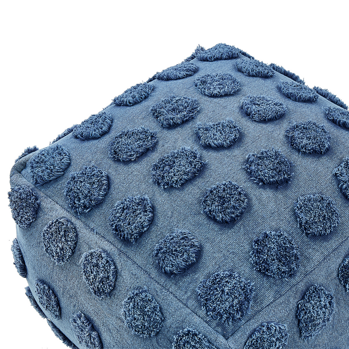 Pouf blu in cotone EPS riempito di perline 50 x 50 x 35 cm Ottomana quadrata con motivo geometrico a pois Stile Boho Soggiorno Camera dei bambini Accessorio per la casa