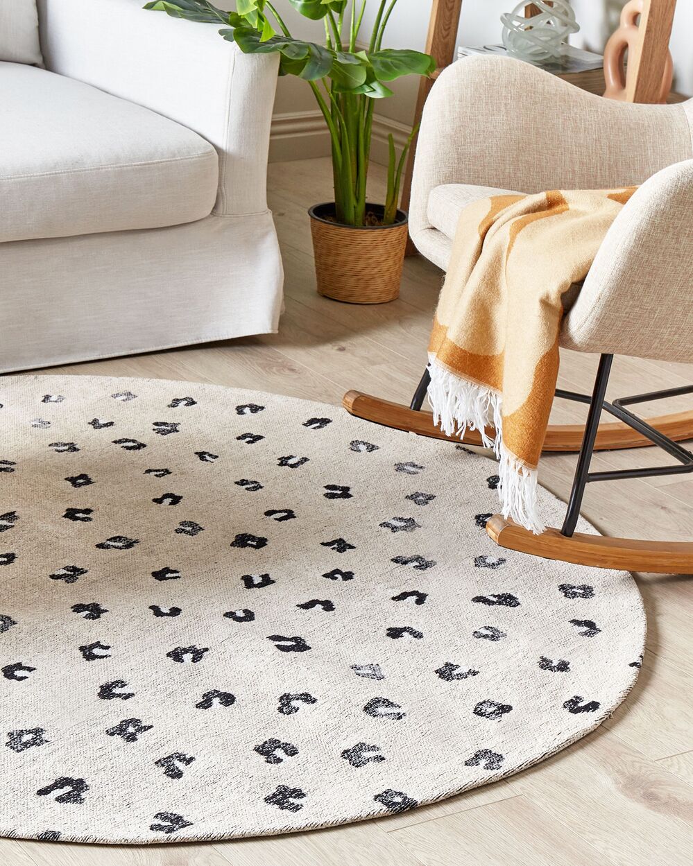 Tappeto in cotone beige chiaro 140 cm Rotondo motivo animali moderno
