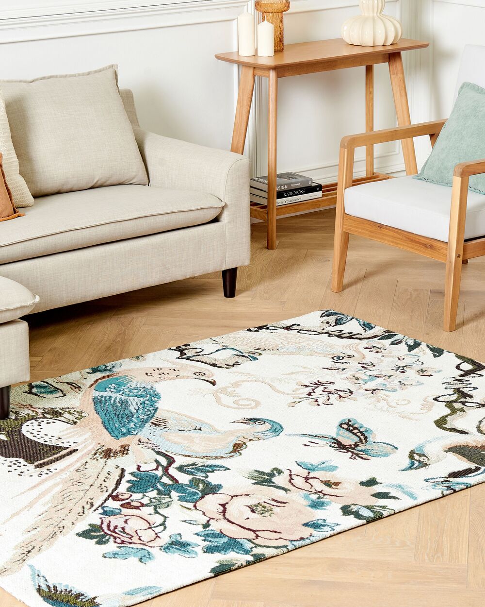 Tappeto in cotone multicolore Motivo foglie fiori 140 x 200 cm Rustico Boho