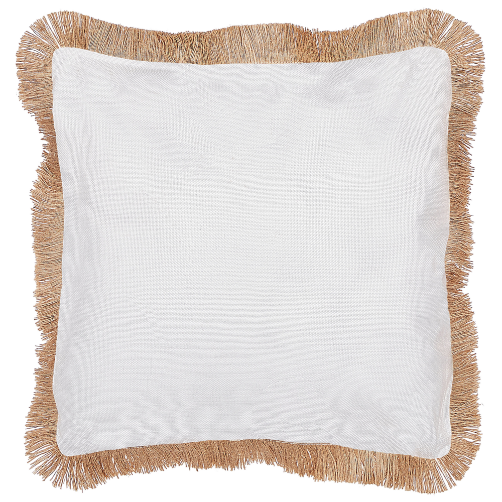 Set di 2 cuscini in tessuto di poliestere beige e bianco 45 x 45 cm fodera con nappe divano soggiorno camera da letto