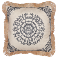 Set di 2 cuscini in tessuto di poliestere beige e nero 45 x 45 cm fodera con nappe divano soggiorno camera da letto