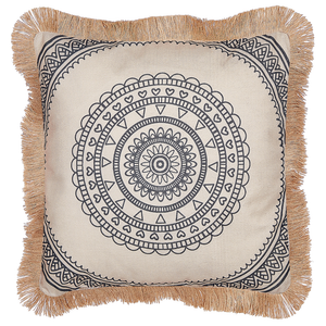 Set di 2 cuscini in tessuto di poliestere beige e nero 45 x 45 cm fodera con nappe divano soggiorno camera da letto