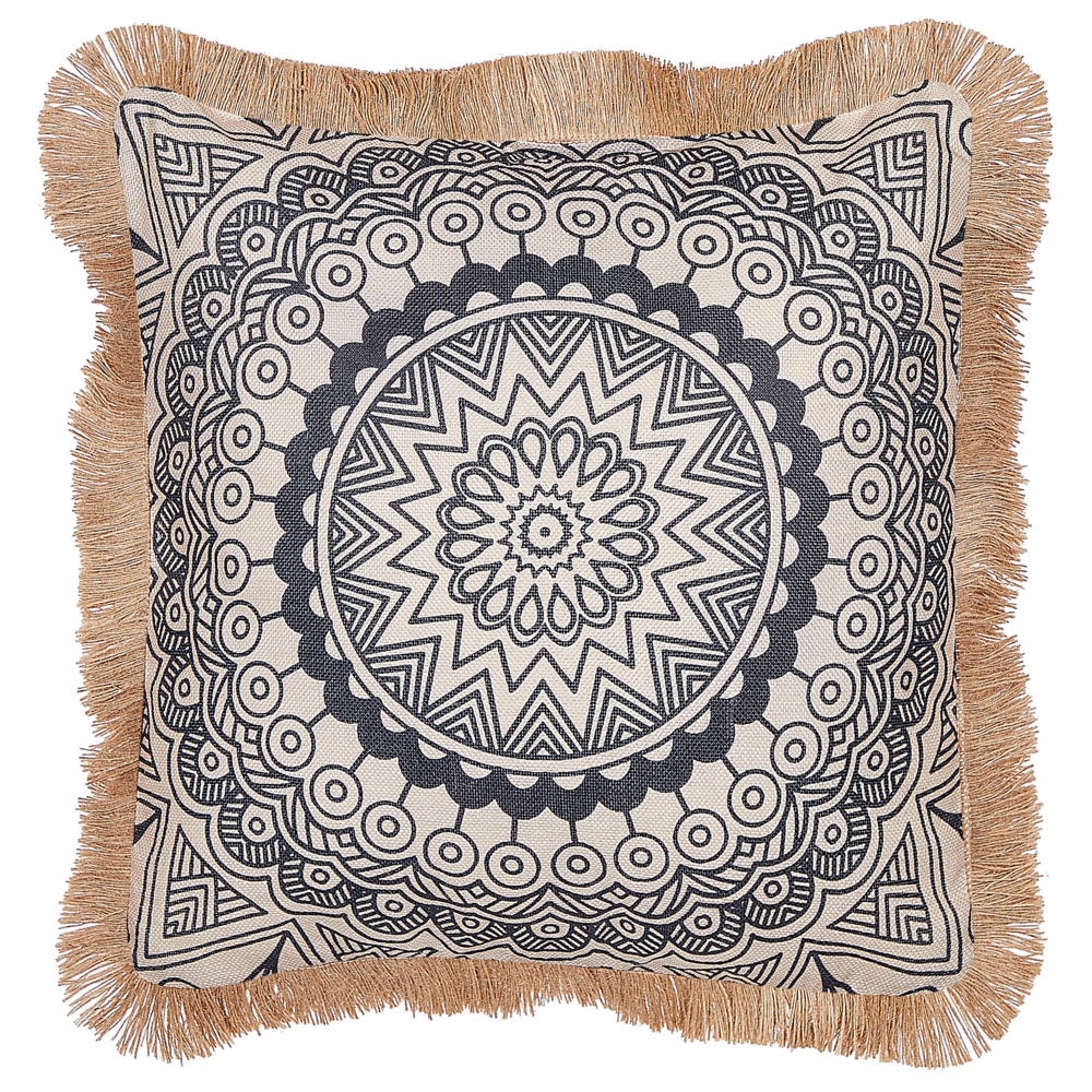 Set di 2 cuscini in poliestere beige e nero con nappe 45 x 45 cm camera da letto soggiorno