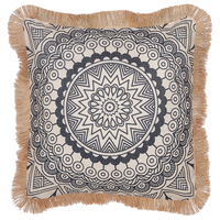 Set di 2 cuscini in poliestere beige e nero con nappe 45 x 45 cm camera da letto soggiorno