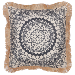 Set di 2 cuscini in poliestere beige e nero con nappe 45 x 45 cm camera da letto soggiorno