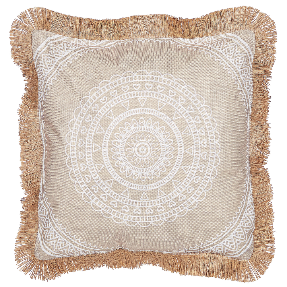 Set di 2 cuscini in poliestere beige e bianco con nappe 45 x 45 cm camera da letto soggiorno