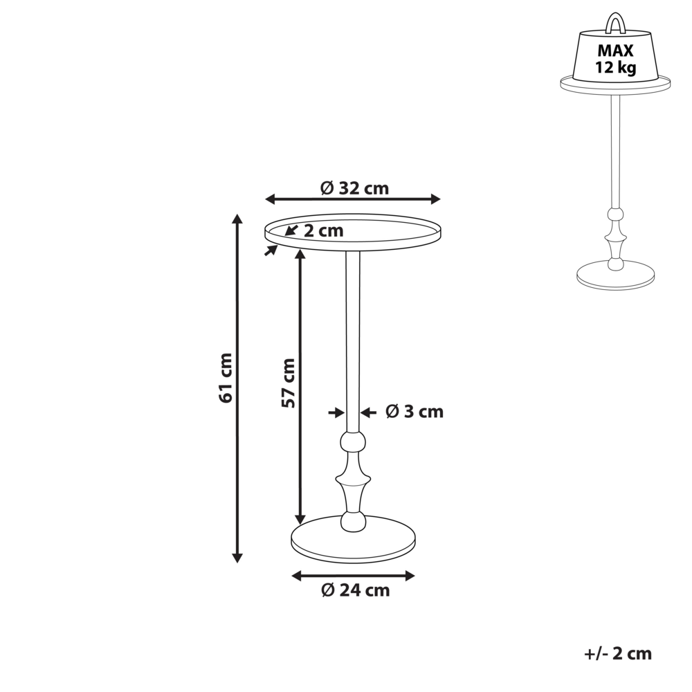 Tavolino in metallo argentato 32 cm a di forma rotonda soggiorno camera da letto