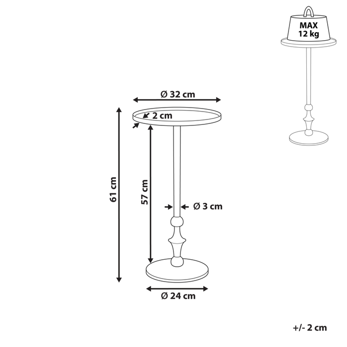 Tavolino in metallo argentato 32 cm a di forma rotonda soggiorno camera da letto