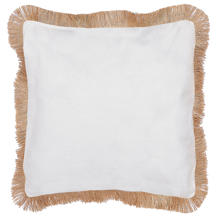 Set di 2 cuscini in poliestere beige e bianco con nappe 45 x 45 cm camera da letto soggiorno