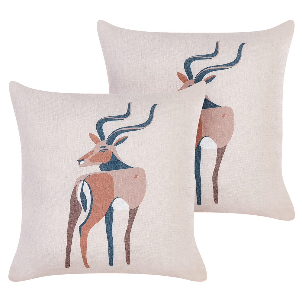 Set di 2 cuscini decorativi Beige Stampa animale 45 x 45 cm Motivo antilope Decor moderno Safari